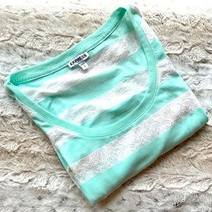 Express Mint Green & White Lace Long Sleeve Tee